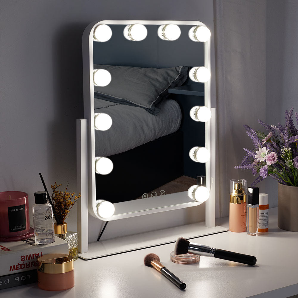 White Hollywood Vanity Makeup Mirror with 12 Bulbs