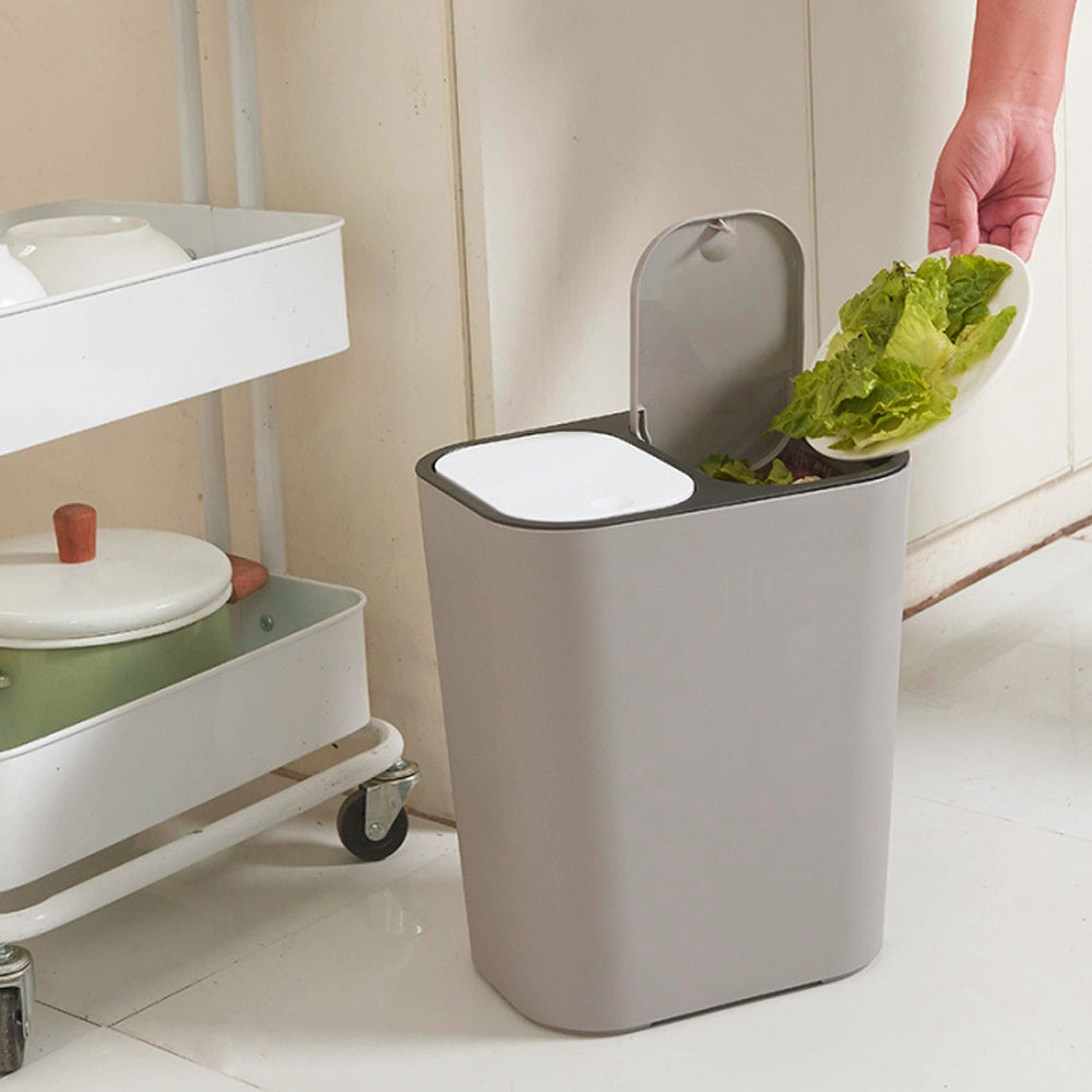 12L Dual Compartment Waste Bin with Push Button, Grey