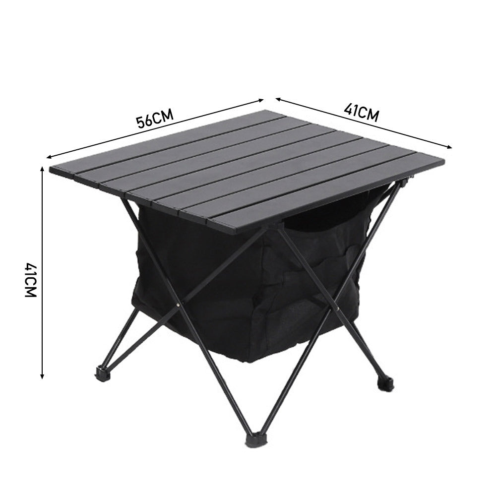 56x41CM Aluminum Portable Roll Top Camp Table with Storage Basket