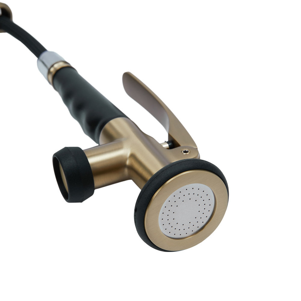 Swivel Kitchen Mixer Tap Dual Spout with Pull Down Sprayer and Pot Filler,Black and Golden