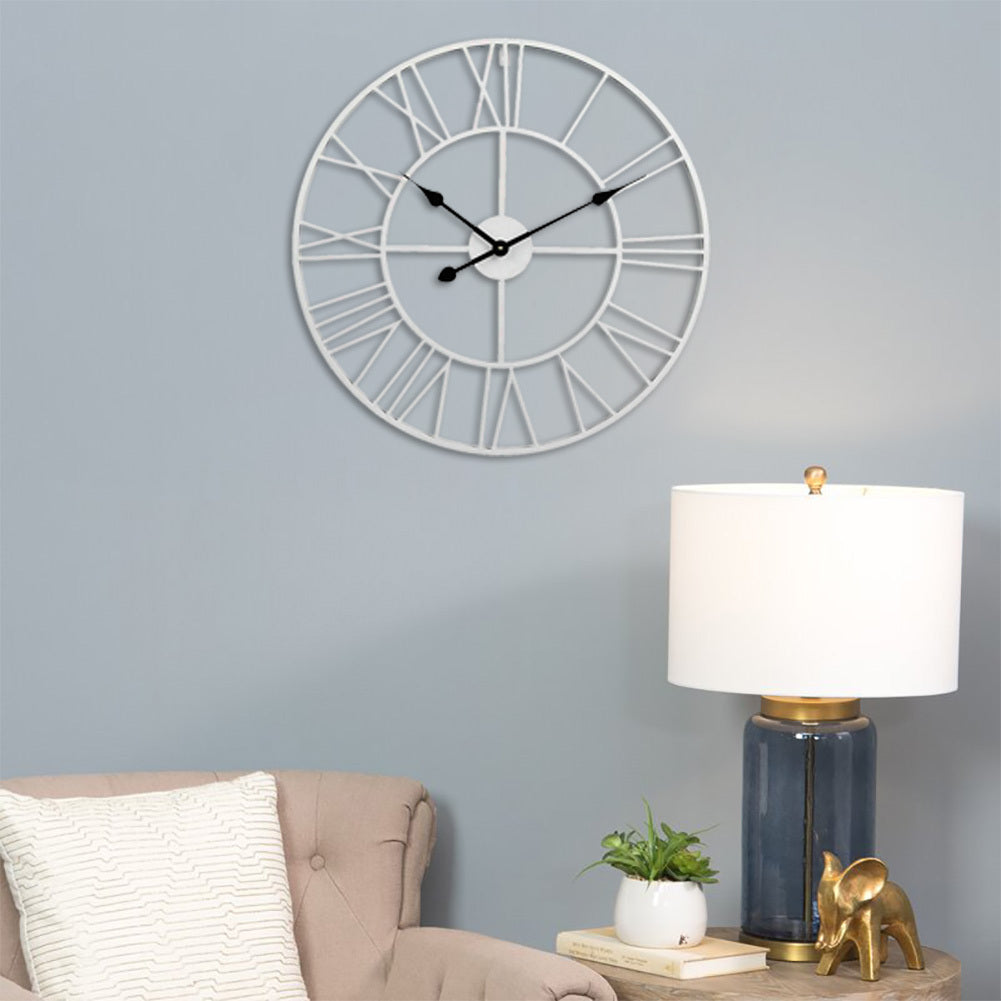 Roman Numerals Metal Skeleton Wall Clock, White