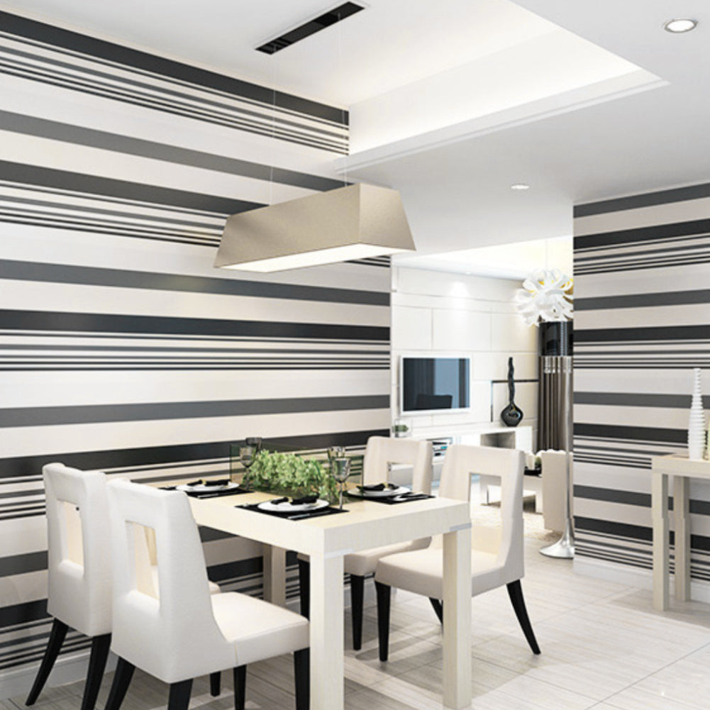Modern Black White Grey Striped Non Woven Wallpaper