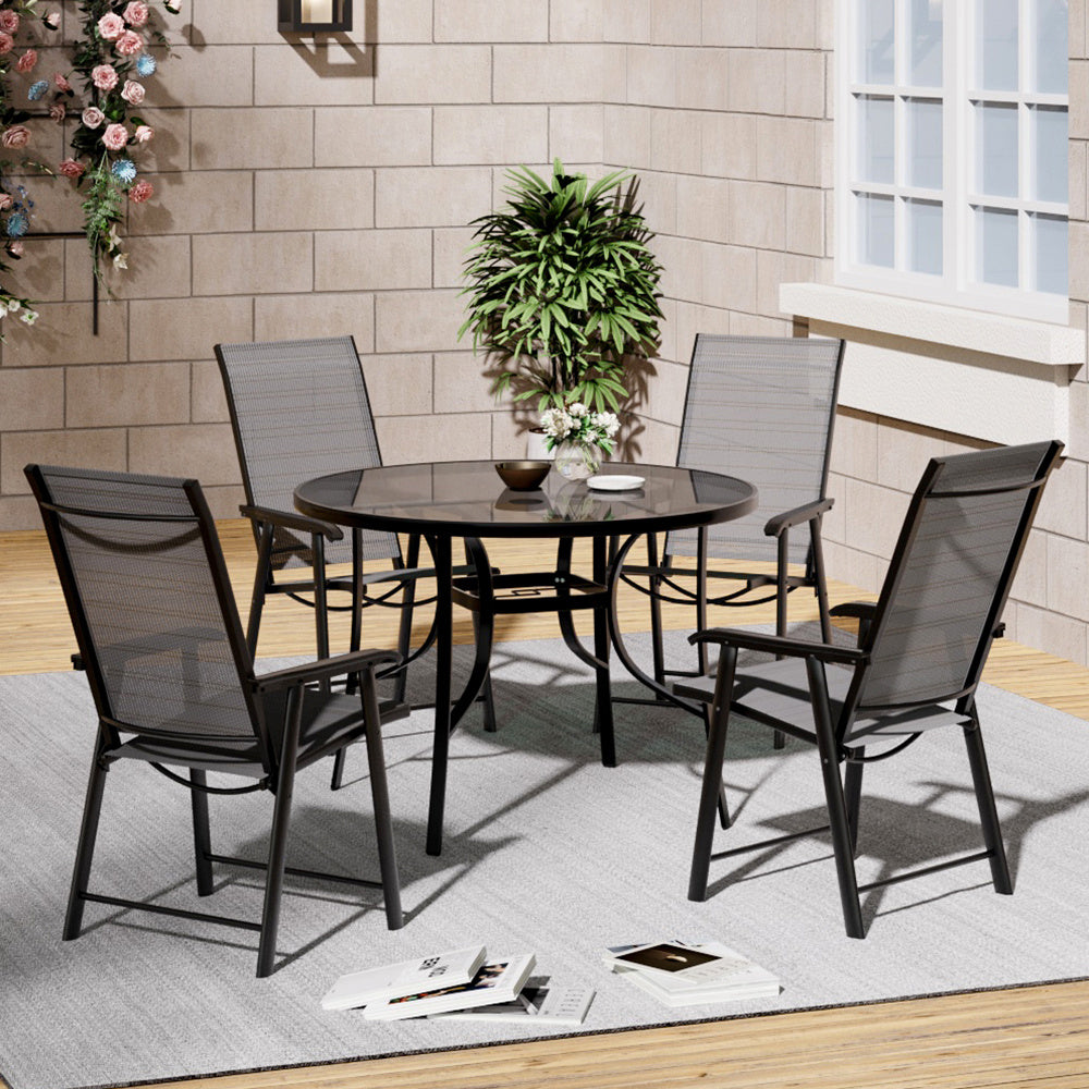 Set of 5 Garden 105CM Patio Glass Umbrella Round Table and Folding Chairs Set