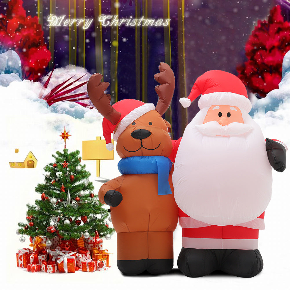 1.5M Inflatable Santa and Reindeer Light Up Yard Decoration