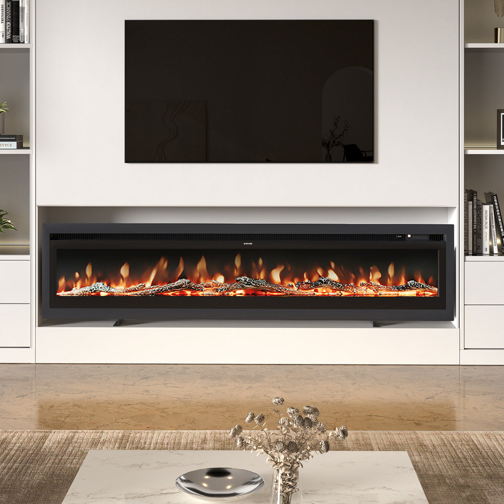 Black 100 Inch Electric Fireplace with Remote 9 Flame Colours 900W/1800W