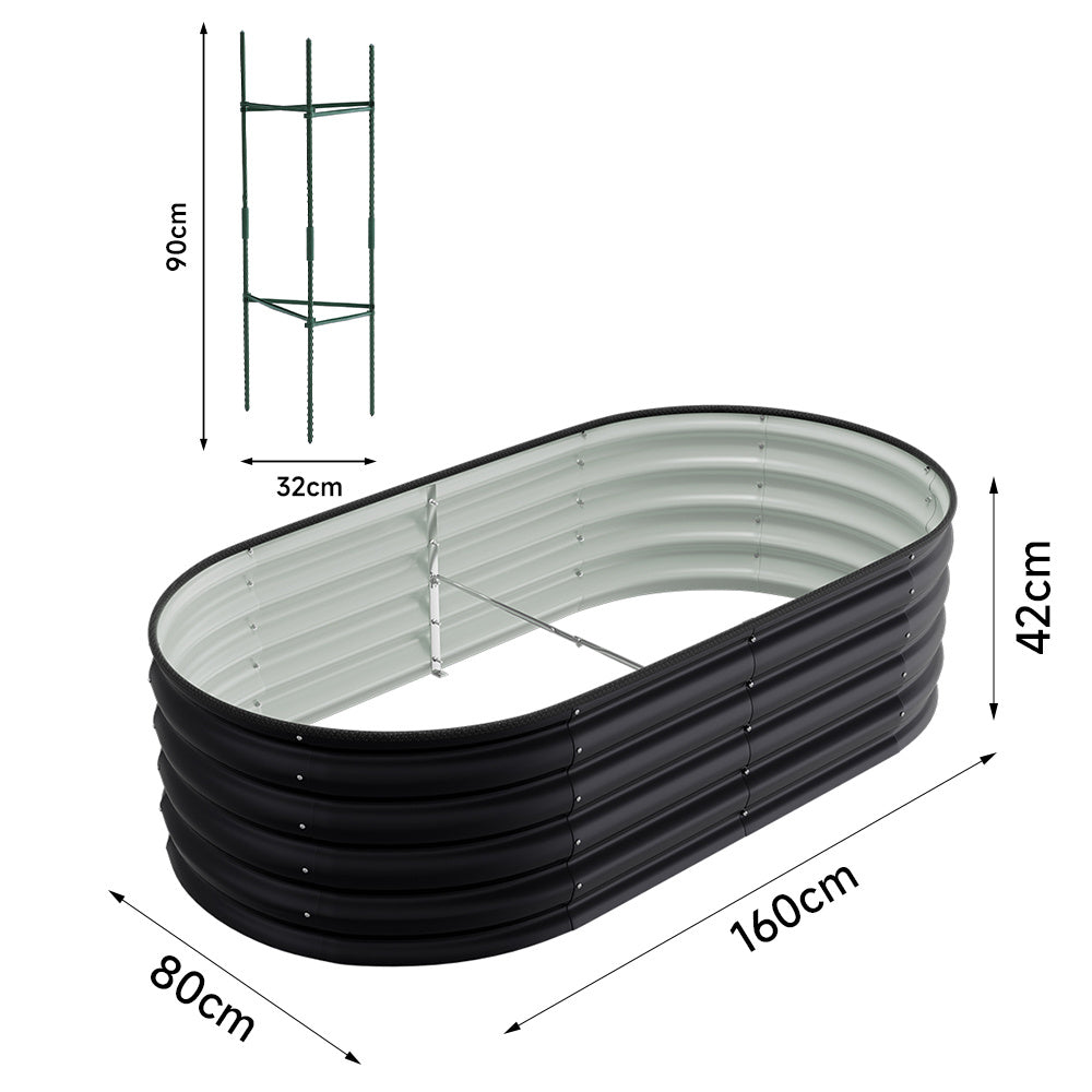 Anthracite 160cm Oval Shaped Galvanized Steel Raised Garden Bed