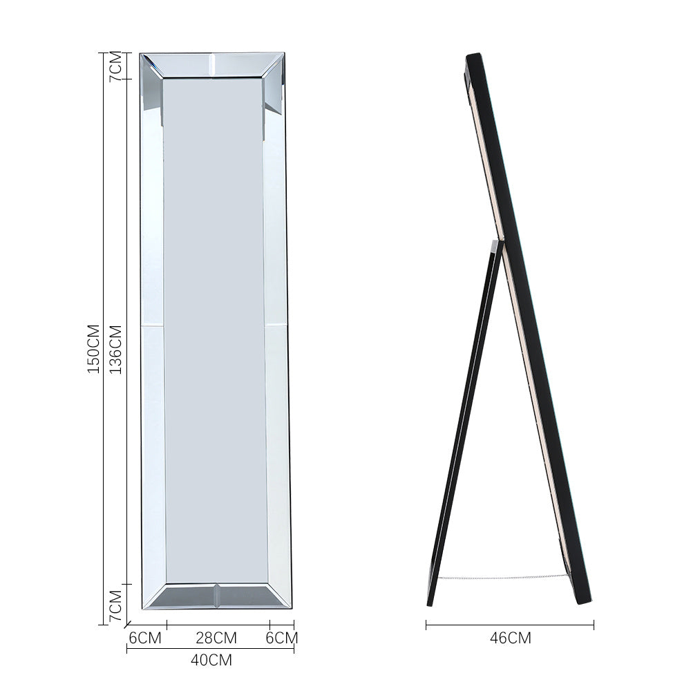 Modern Bedroom Chrome Beveled Full Floor Mirror