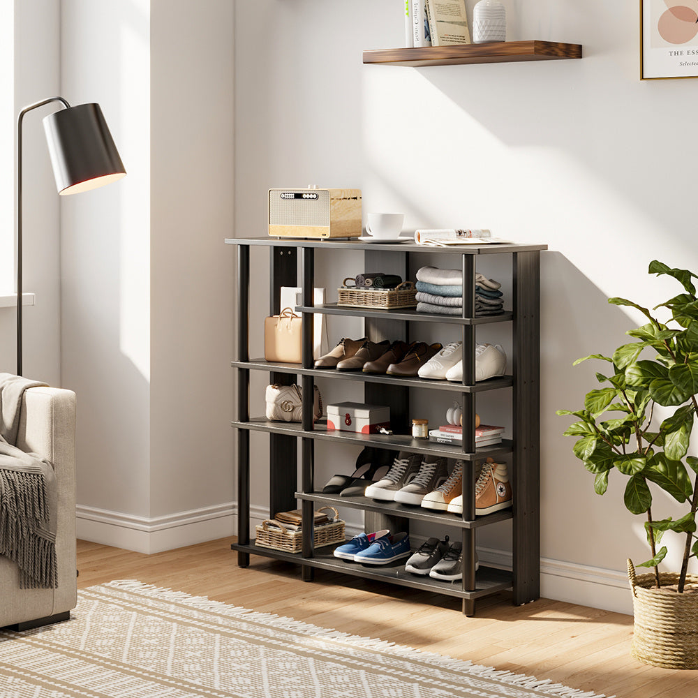Black Open Style Wood Shoe Rack
