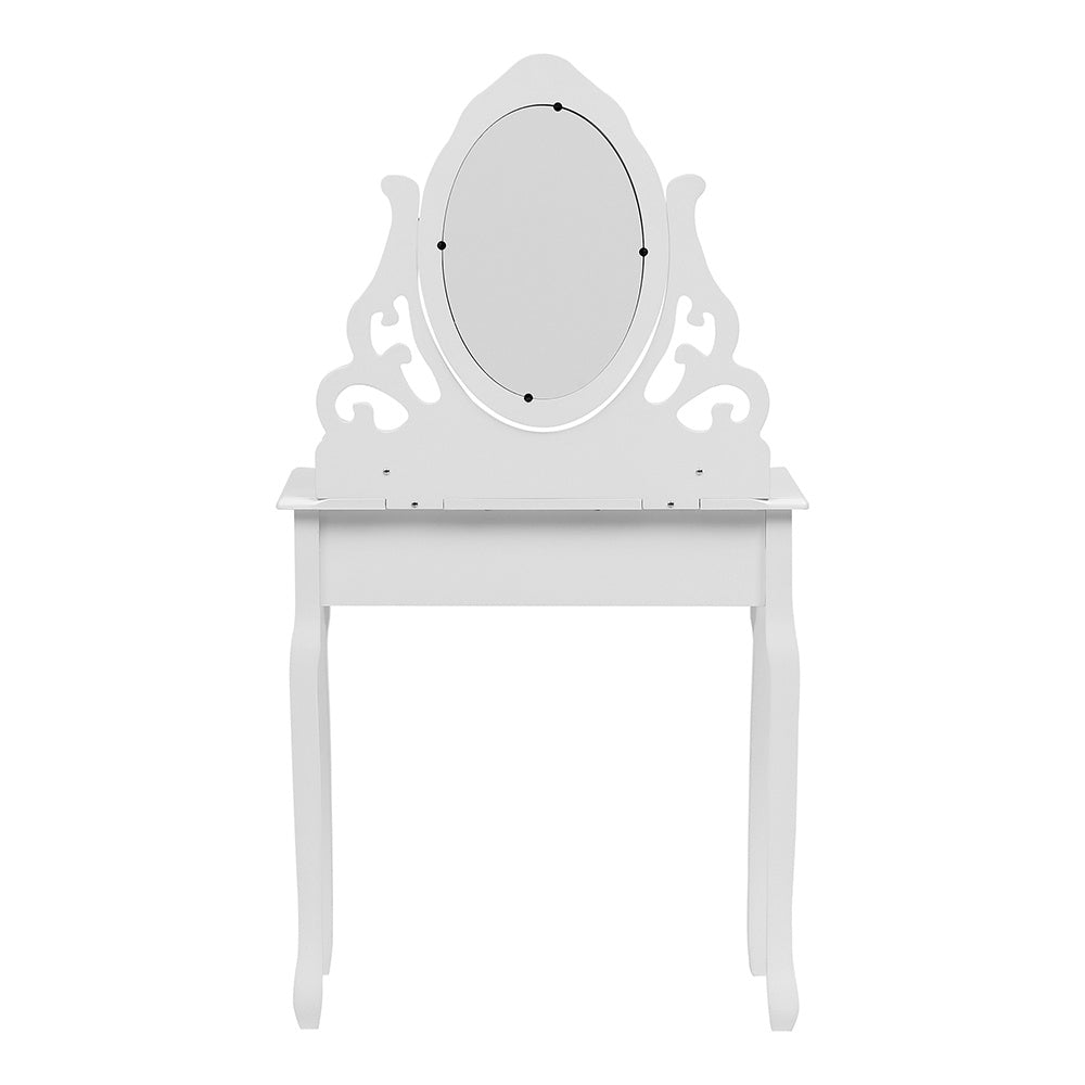 Modern White Makeup Vanity Table with Adjustable Mirror Stool and Drawers