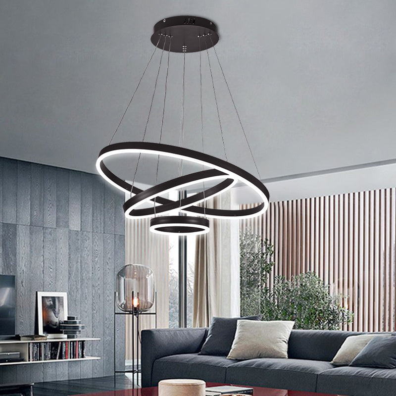 Modern 3 Ring Aluminum Round Hanging LED Pendant Light Stepless Dimmable