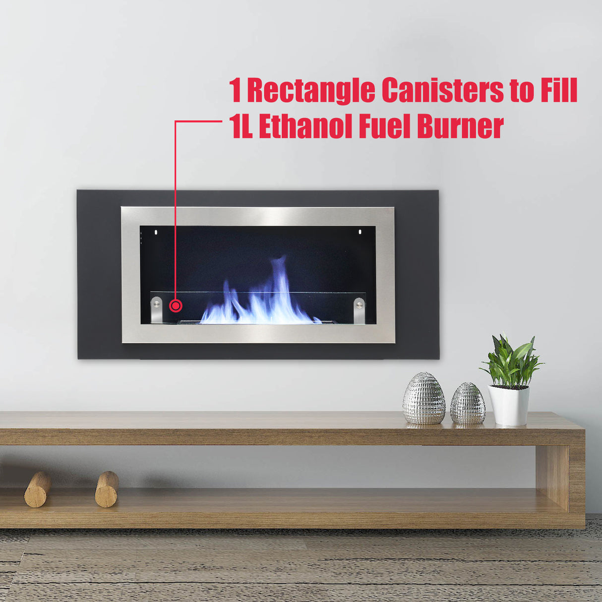 Wall Mount Rectangular Ethanol Fireplace Stainless Steel Heater