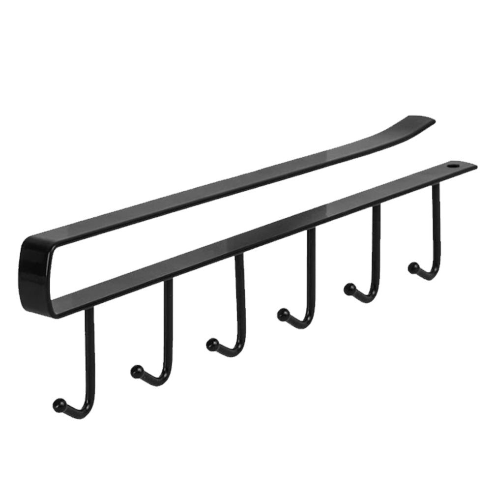 6 Hooks Metal Under Hanging Shelf Kitchen Cupboard Organiser, Black