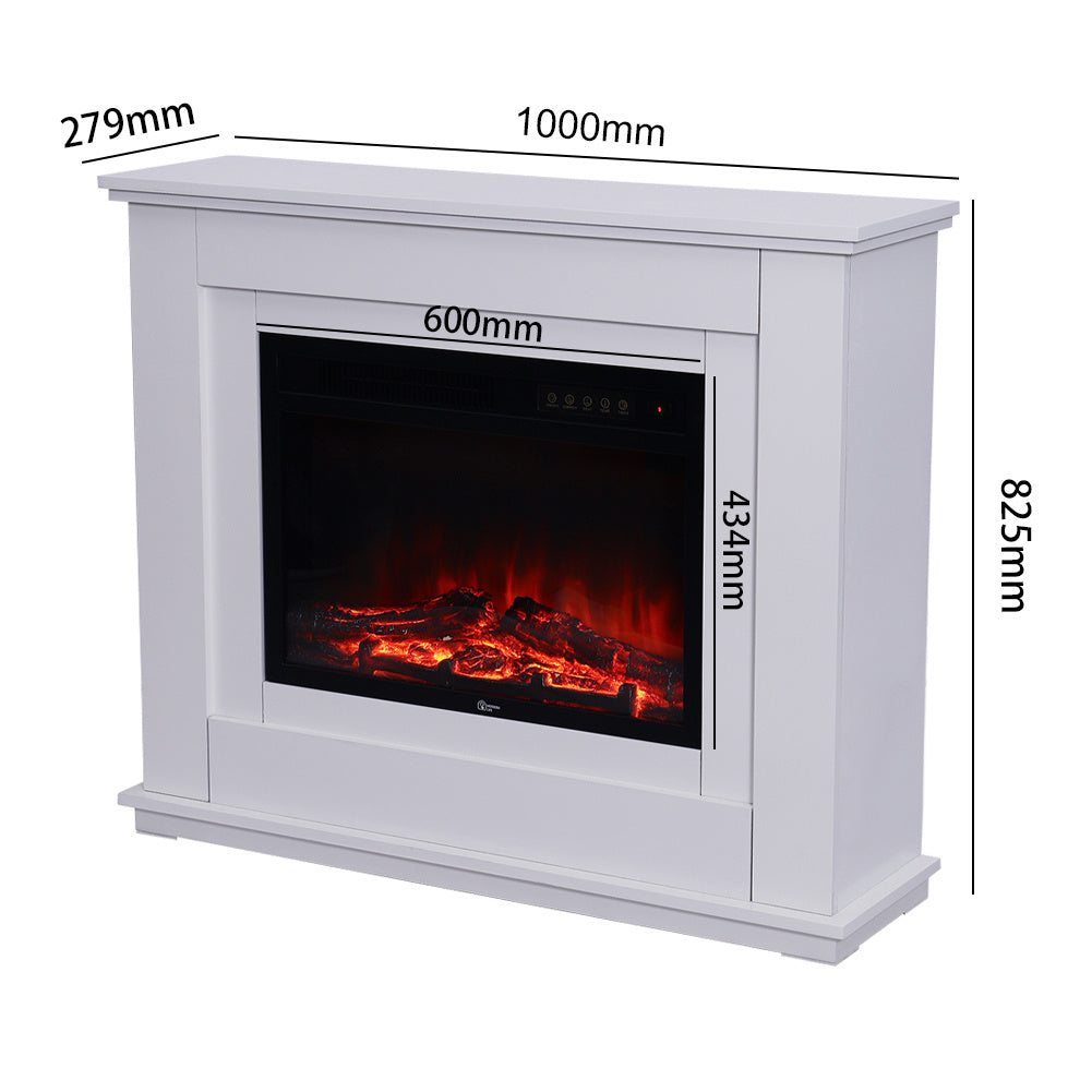 Electric Inset Fireplace Heater Fire Place White Wooden Mantel, 30inch