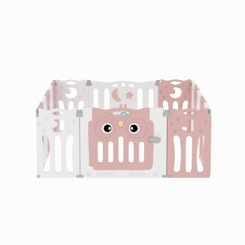 Kids Child Playpen Foldable Safety Gate Fence with Lock Pink 16 Panels