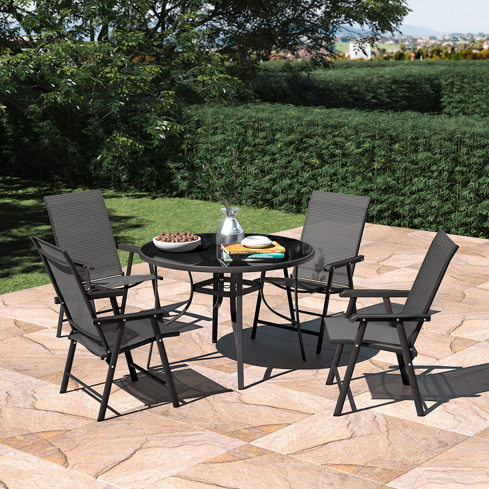 Set of 5 Garden 105CM Patio Glass Umbrella Round Table and Folding Chairs Set