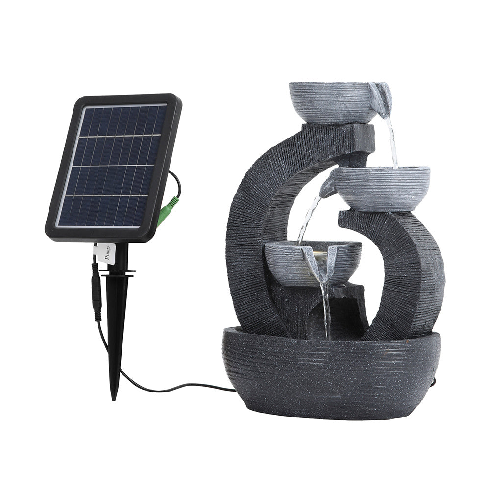 3 Tier Bowl Outdoor Solar Powered Water Fountain Decor with LED Light