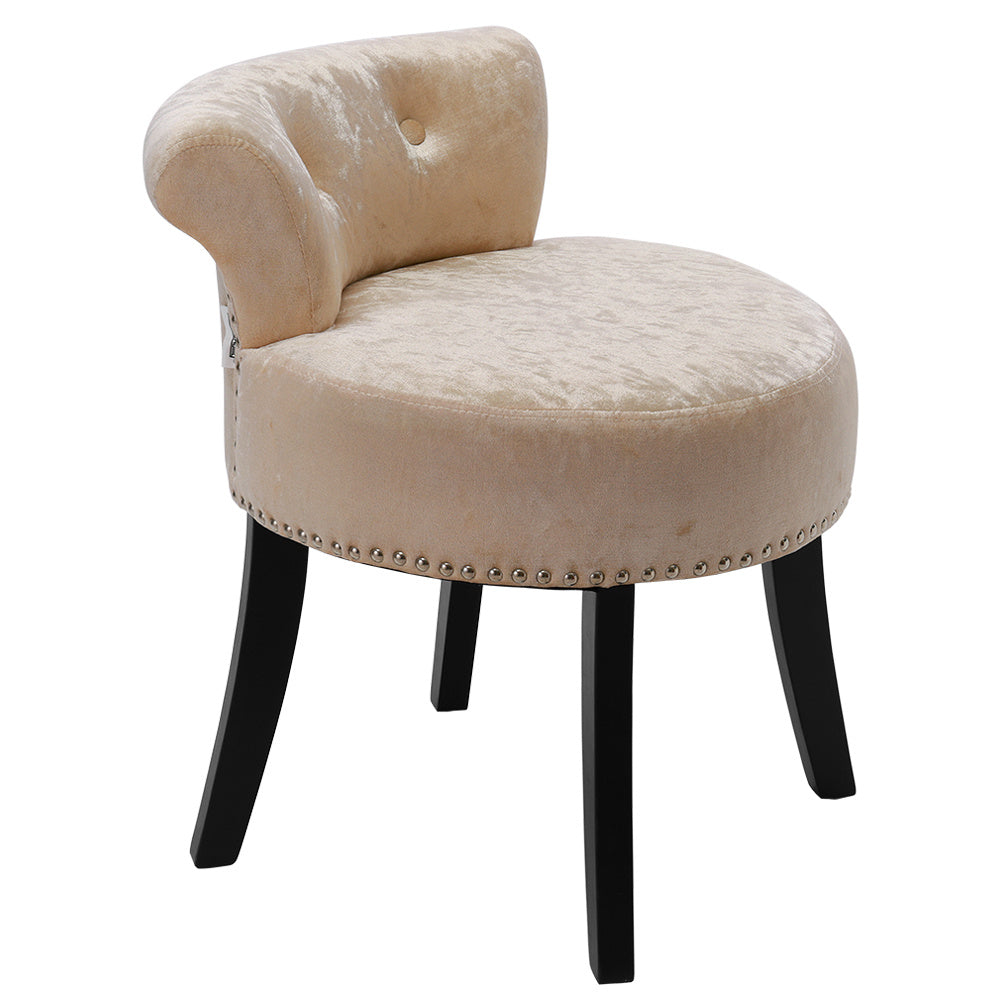 Crush Velvet Dressing Table Desk Studded Edge, Beige