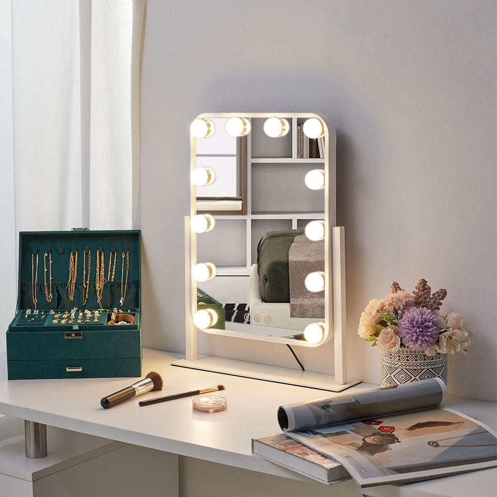 White Hollywood Vanity Makeup Mirror with 12 Bulbs
