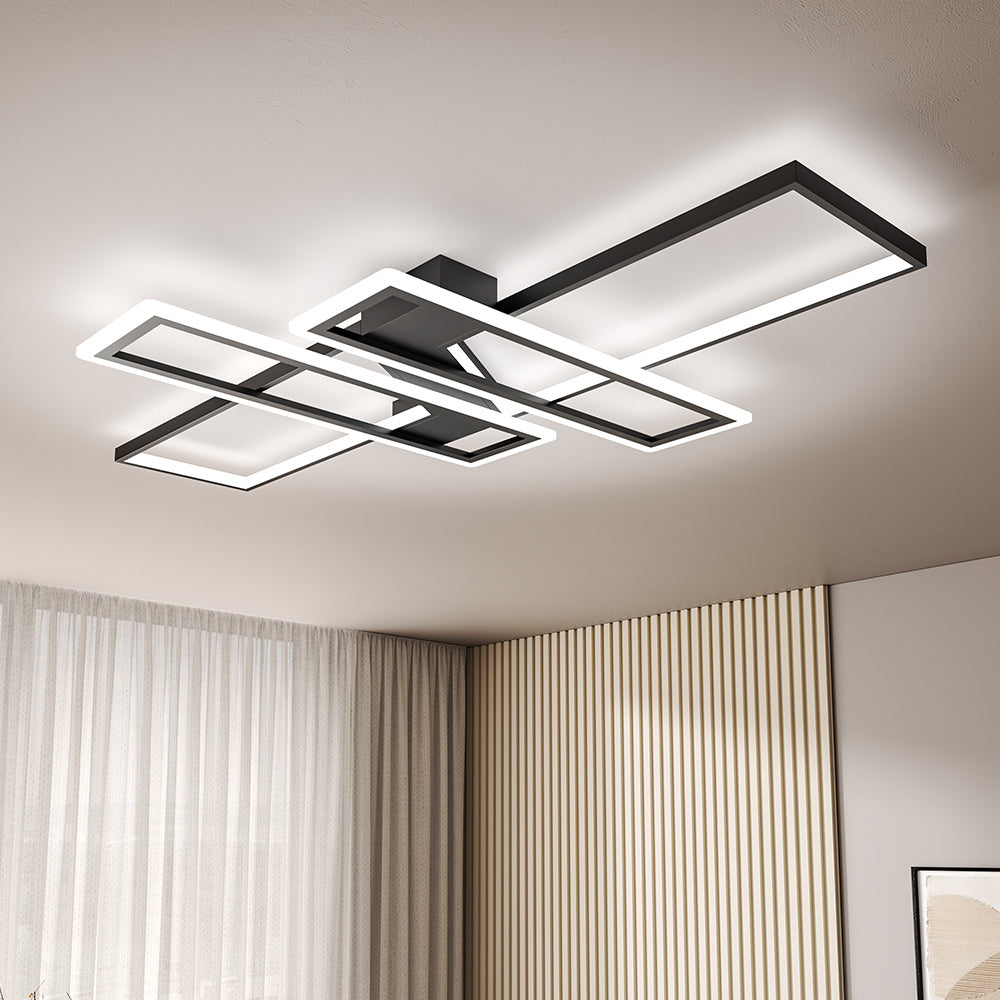 Geometric Black Frame LED Ceiling Light 120x80