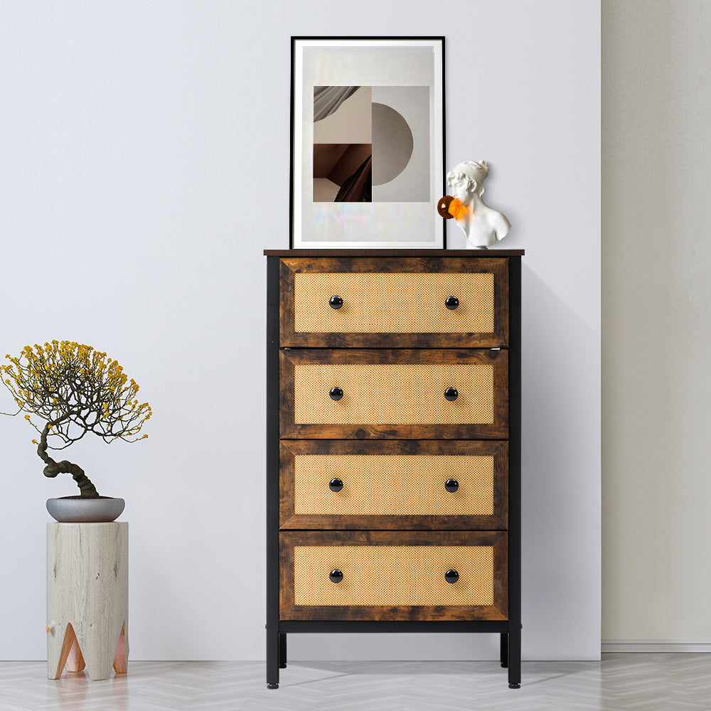 4 Drawer Rustic Rattan Storage Cabinet