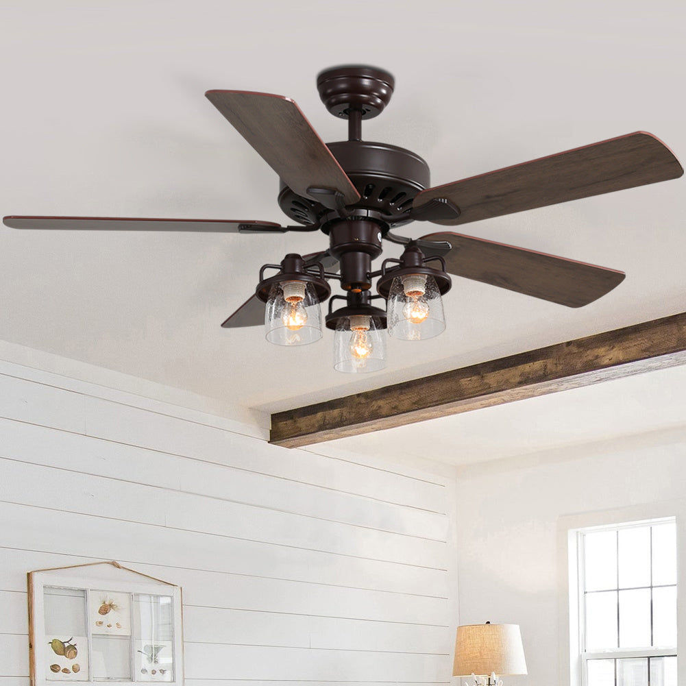 52 Inch Chandelier Ceiling Fan Light with 5 Blades and Remote Control Brown