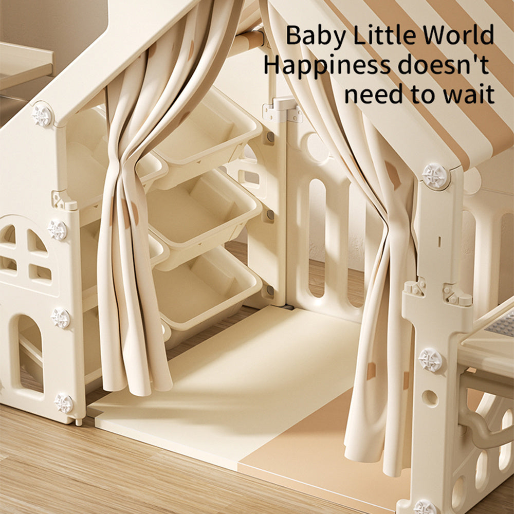 Khaki Playhouse with Storage Rack and Building Block Table