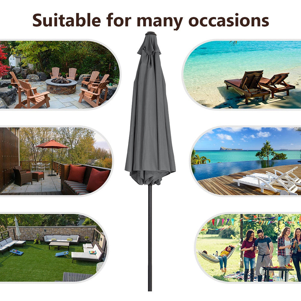 3M Large Round Garden Parasol Outdoor Beach Umbrella Patio Sun Shade Crank Tilt No Base Dark Grey
