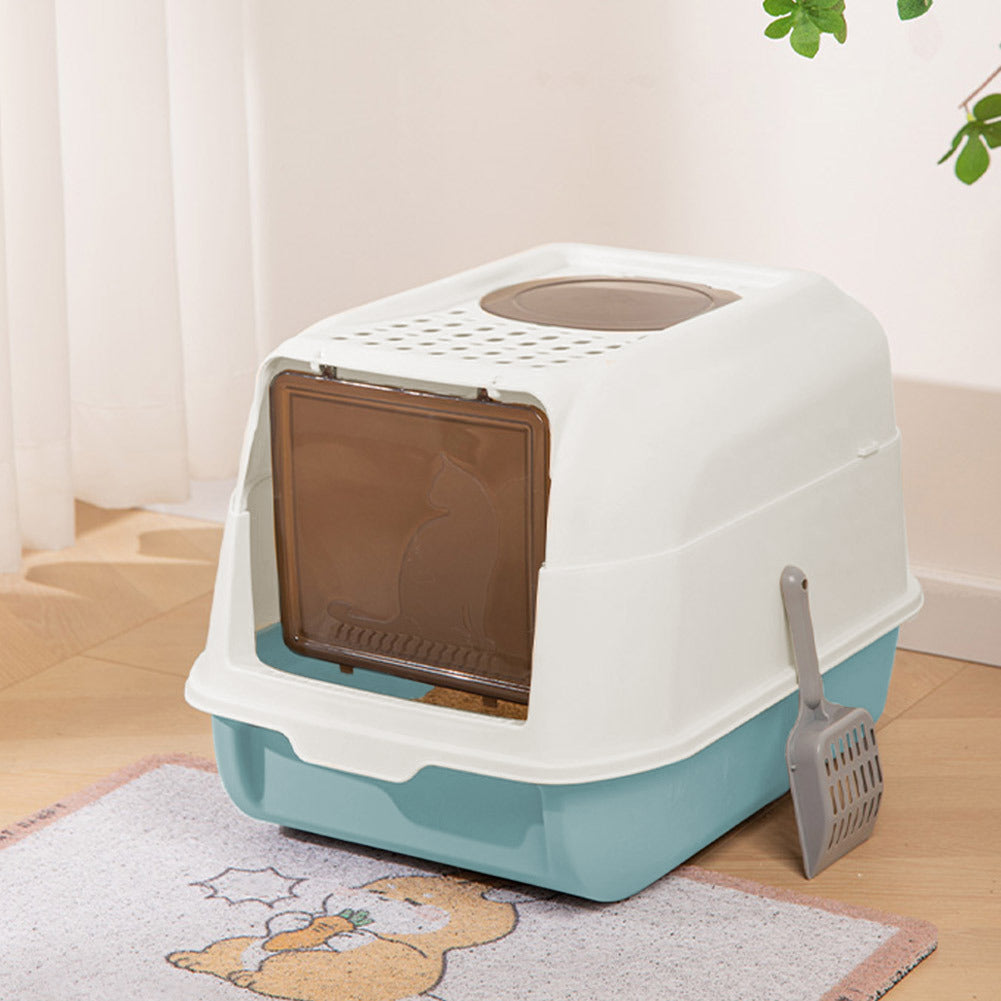 Large Hooded Top Entry Cat Litter Box with Scoop