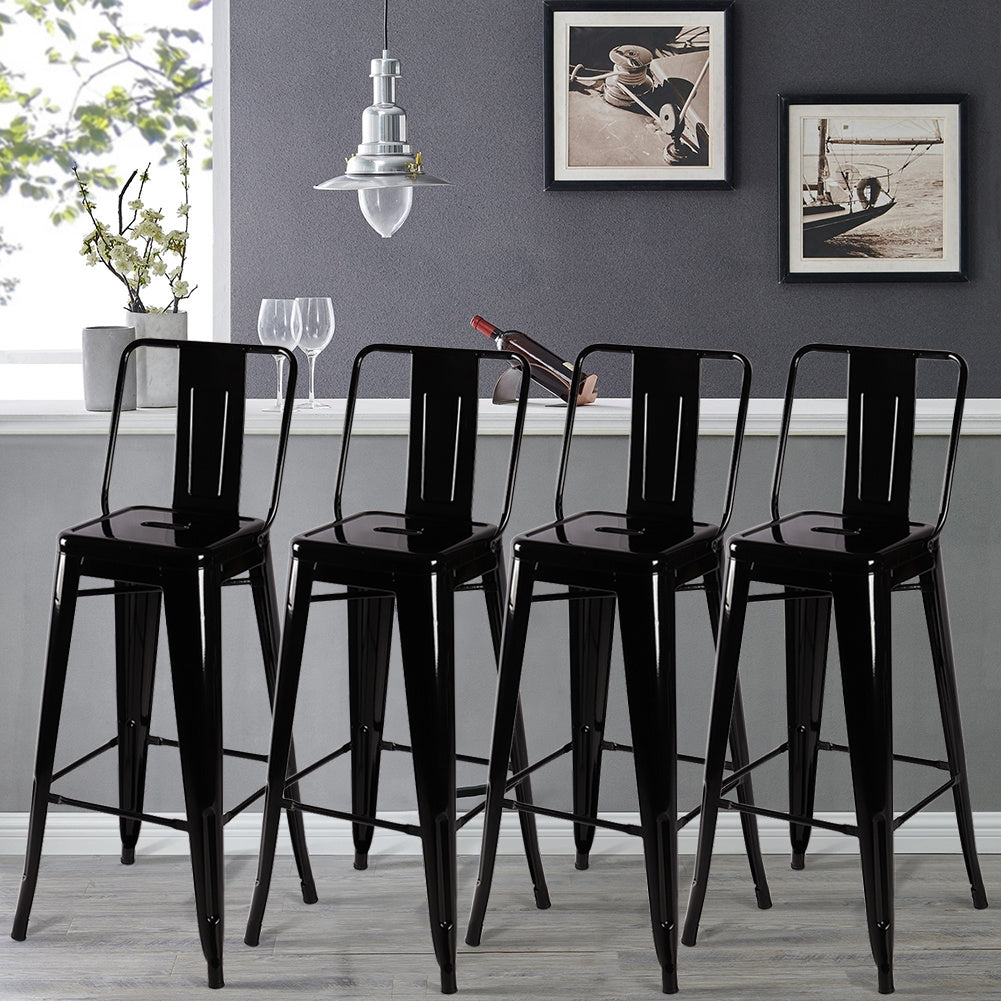 Set of 4 Metal Frame High Bar Stool Black