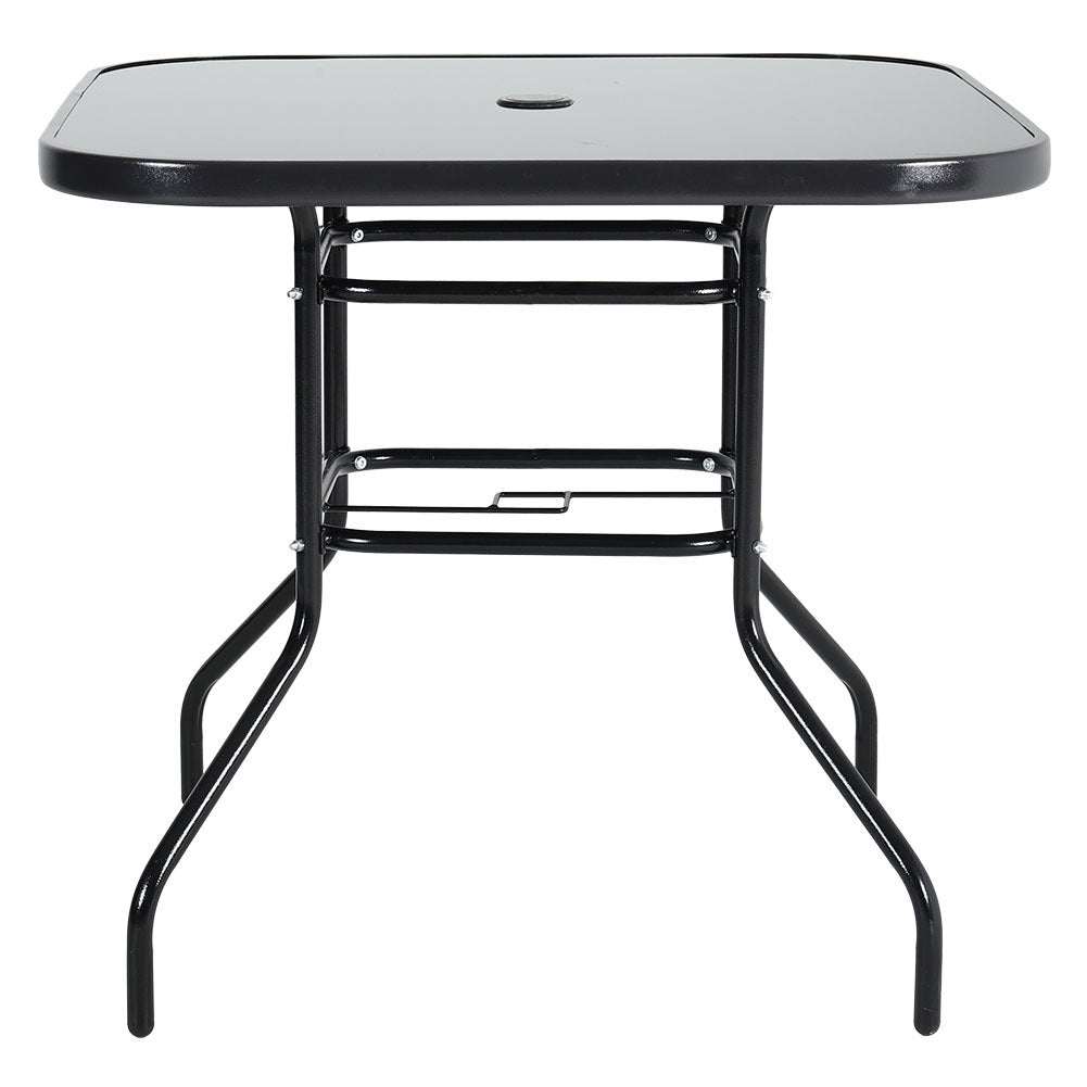 80CM Garden Glass Top Table With Umbrella Hole, Square