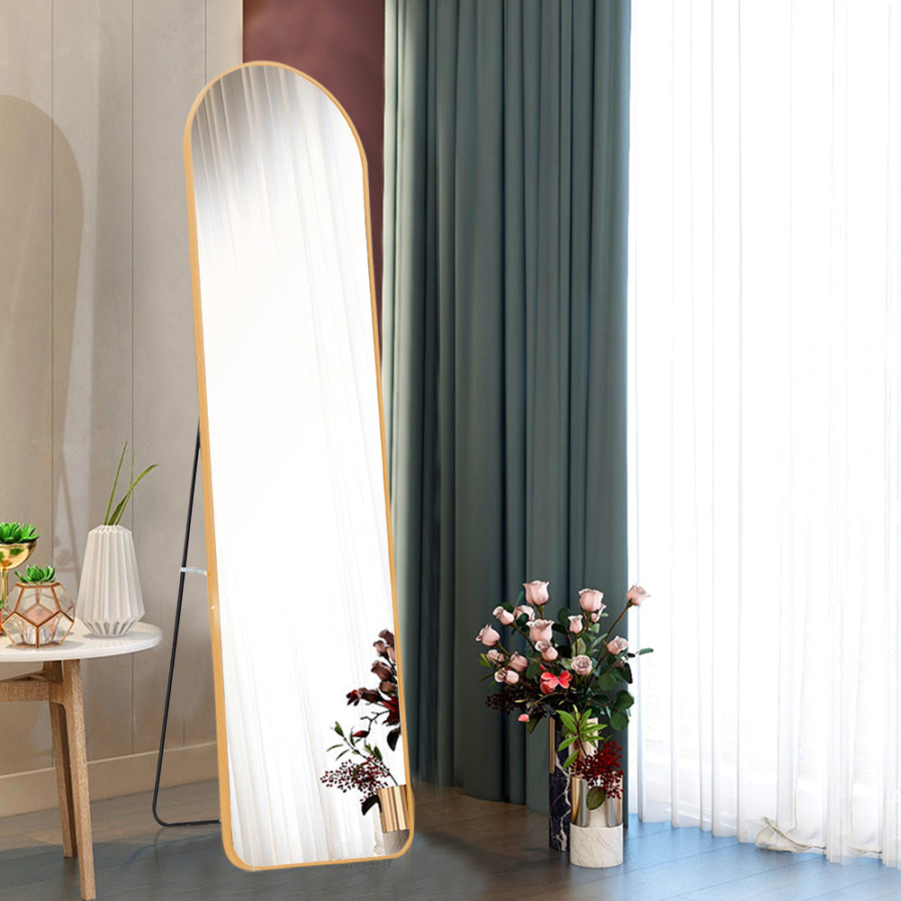 Modern Arched Metal Floor Mirror Gold