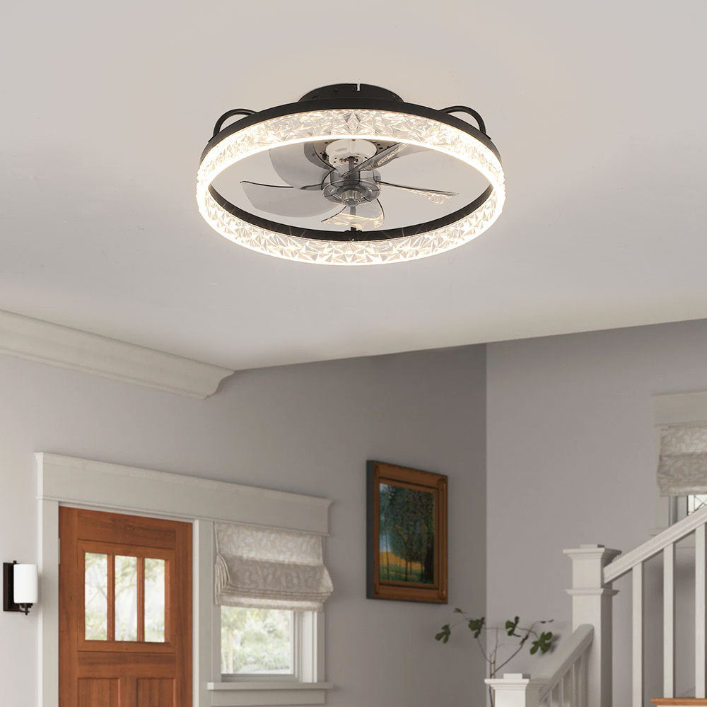 Black Modern Round Crystal Ceiling Fan with Light