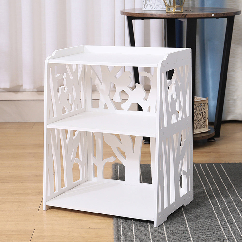 White Wood Nightstand with 2 Storage Shelves