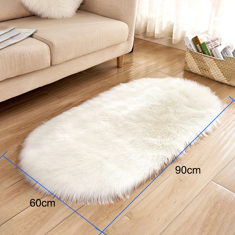 Oval Faux Fur Sheepskin Fluffy Floor Rug, White 60x90CM