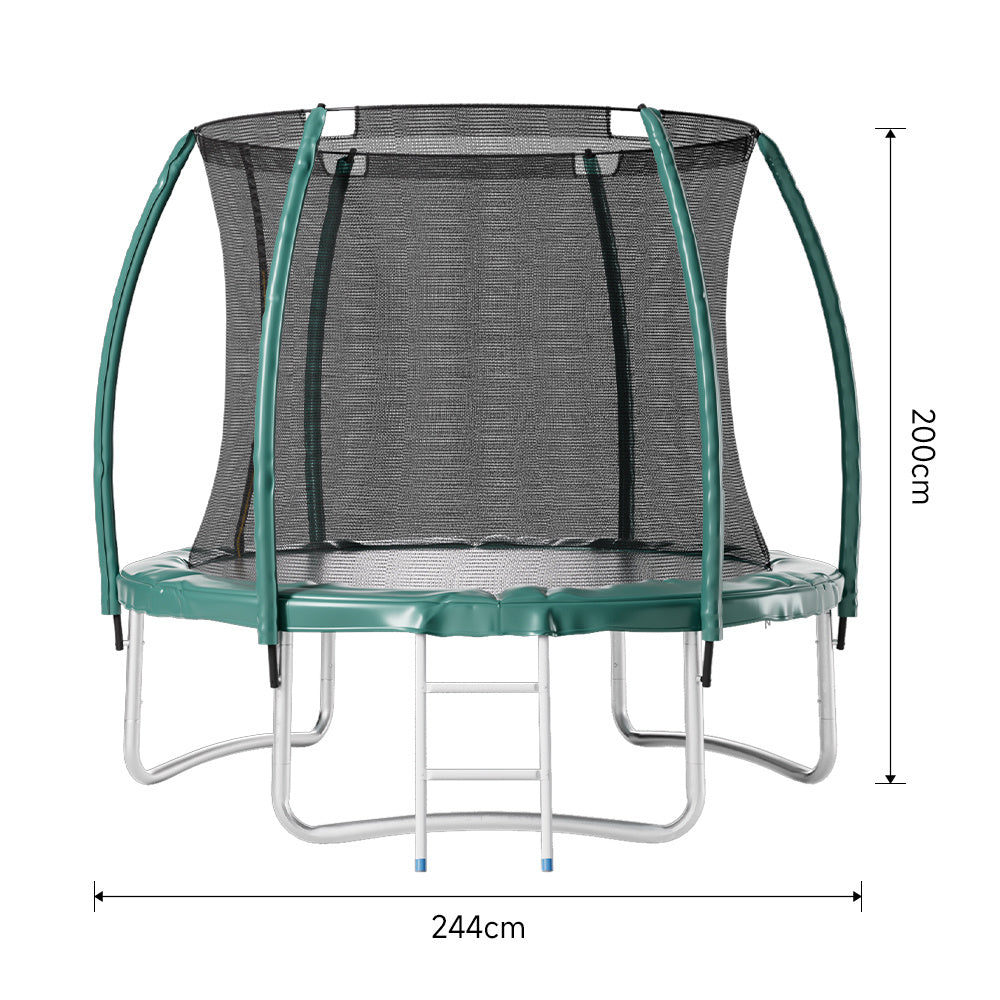 Dark Green 8FT Outdoor Enclosure Trampoline with Ladder