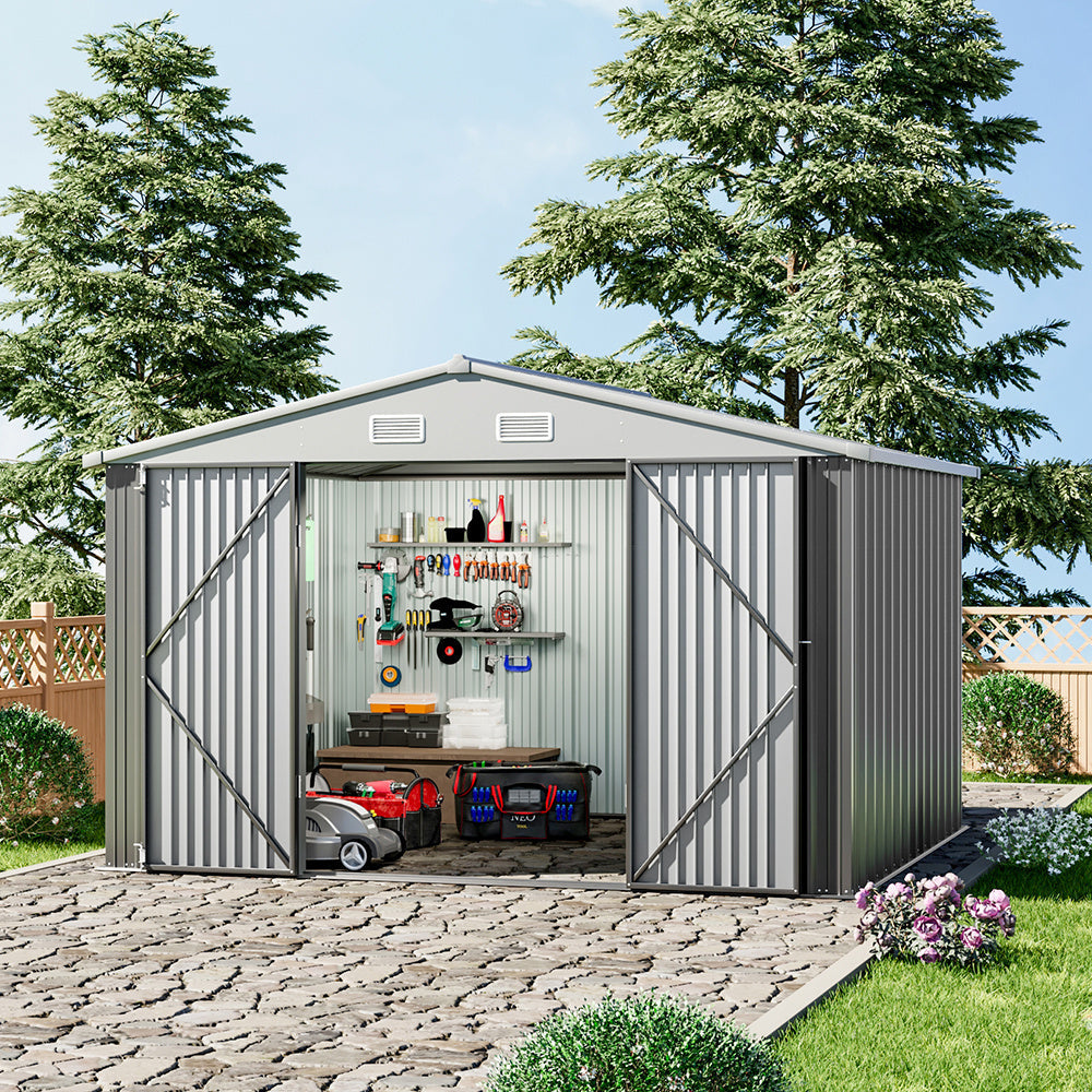 Grey 265.6cm Outdoor Garden Metal Storage Shed