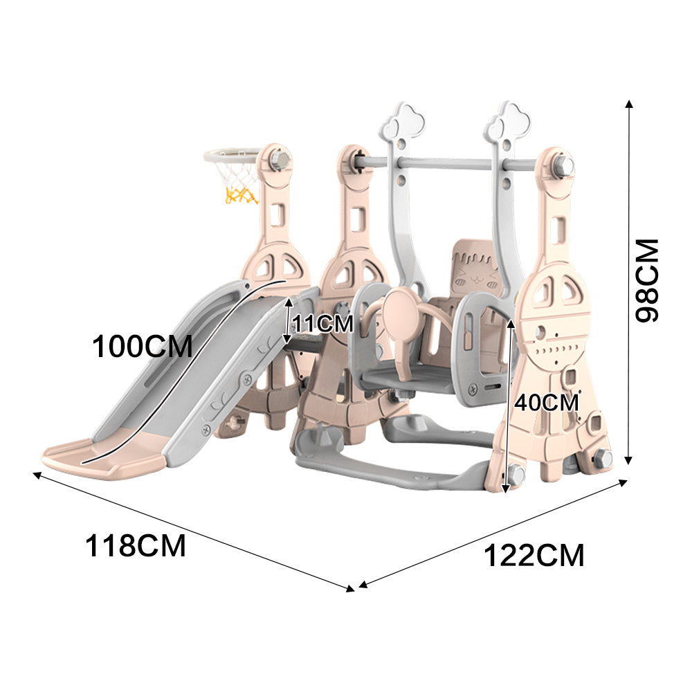 Pink 3 in 1 Toddler Slide and Swing Set Kids Climbing Playset
