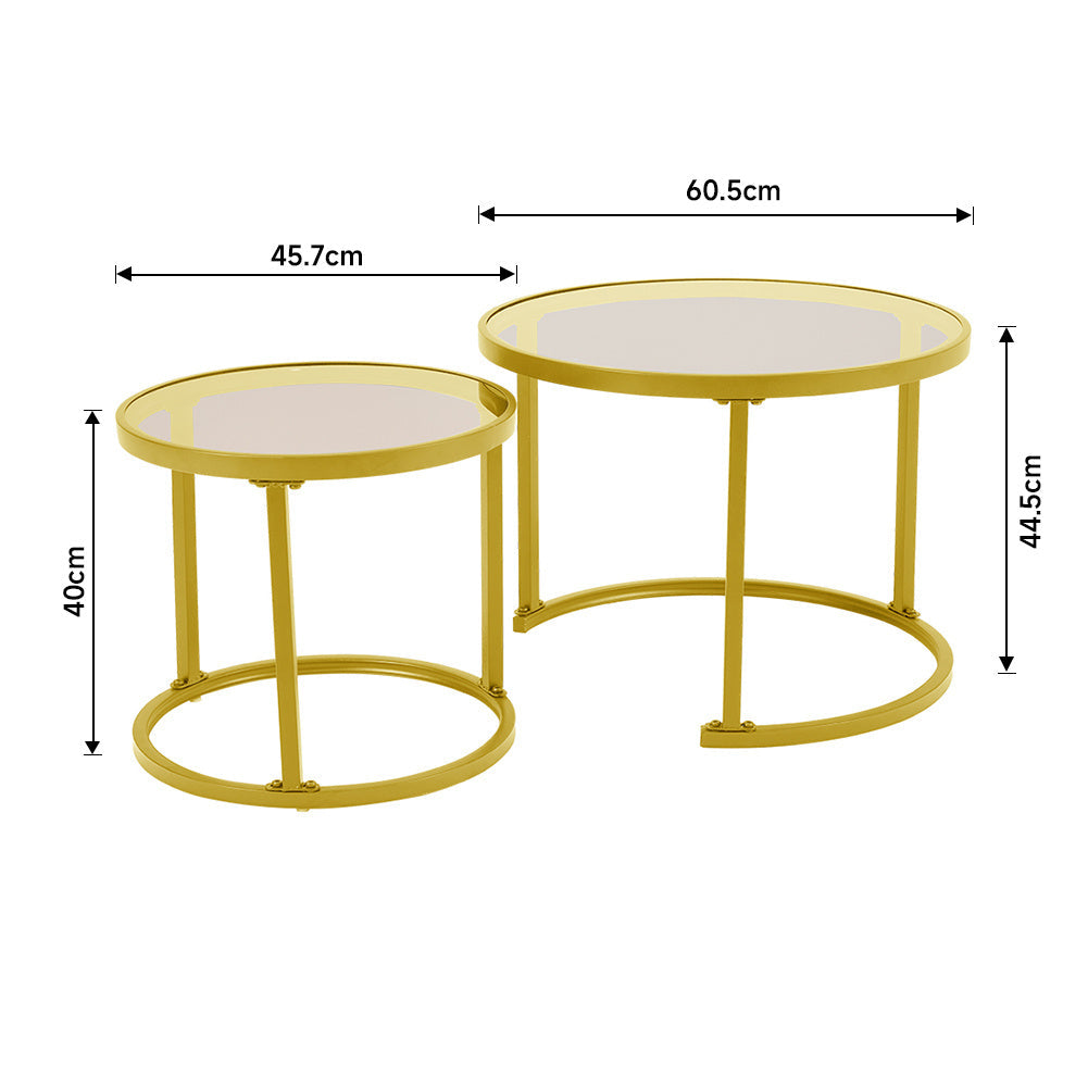 Set of 2 Gold Glass Round Nesting Coffee Table
