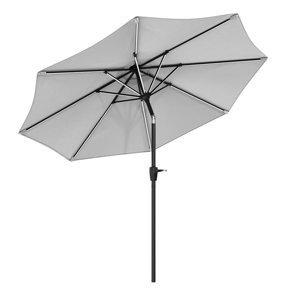 3M Light Grey Large Garden LED Parasol Outdoor Beach Umbrella with Light Sun Shade Crank Tilt No Base