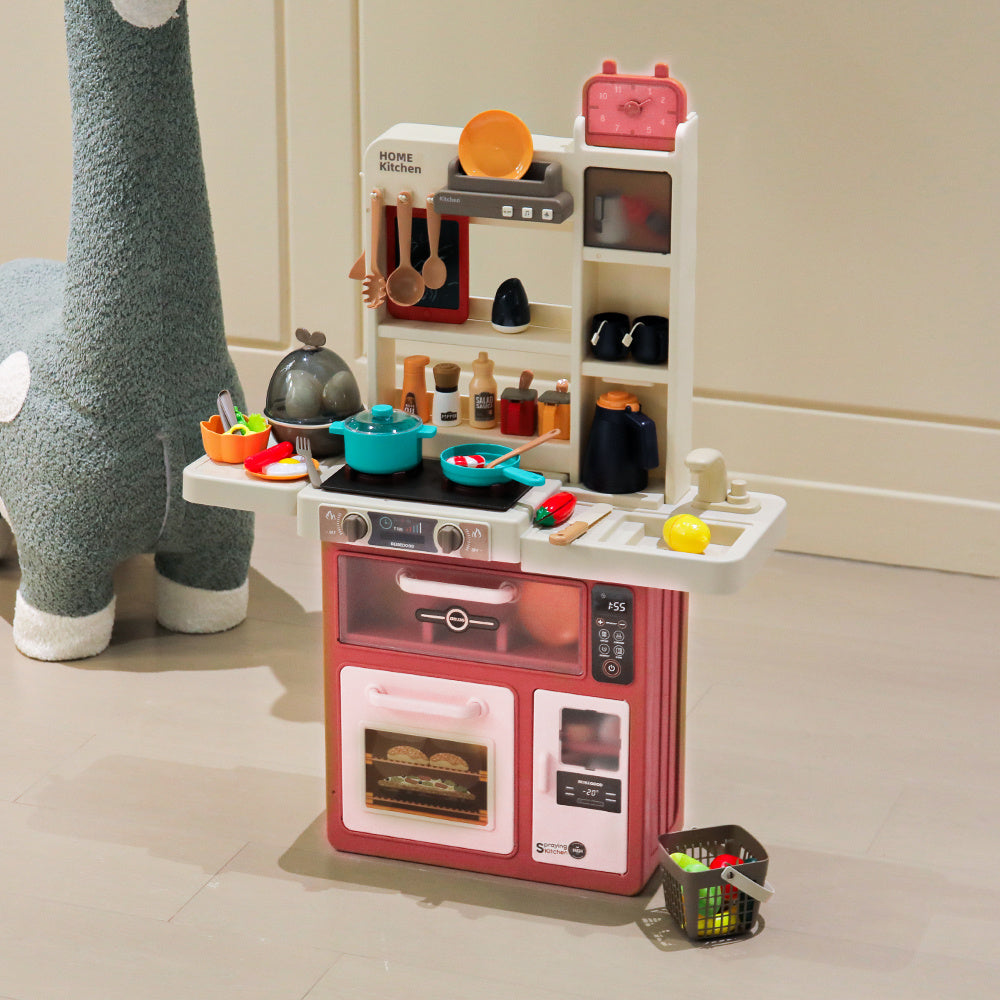 Red Mini Play Kitchen Set With 63PCS Kitchen Accessories