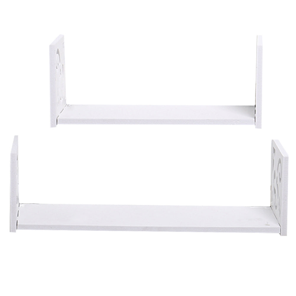 Set of 2 White U Shaped Floating Wall Shelves Carved Display Set