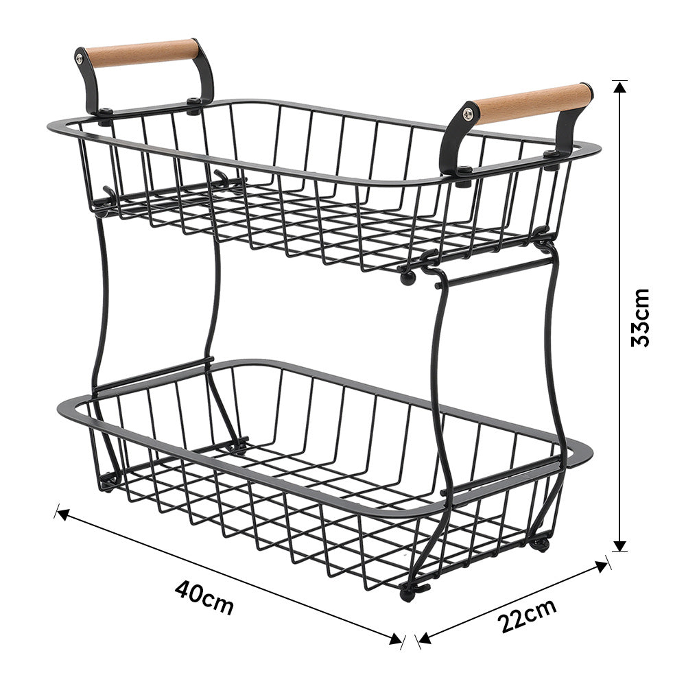 40cm Black 2 Tier Kitchen Fruit Basket
