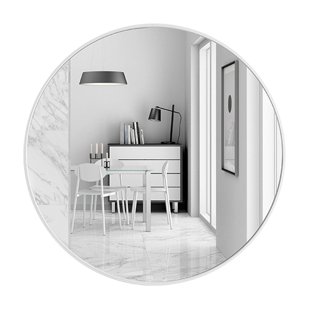 Modern Wall Mounted Slim Frame Round Mirror, White 40cm