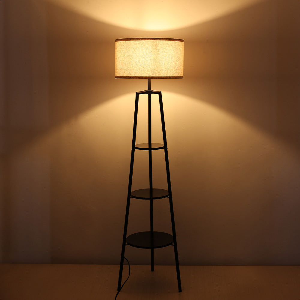 Round Shelf Floor Lamp with Fabric Lampshade
