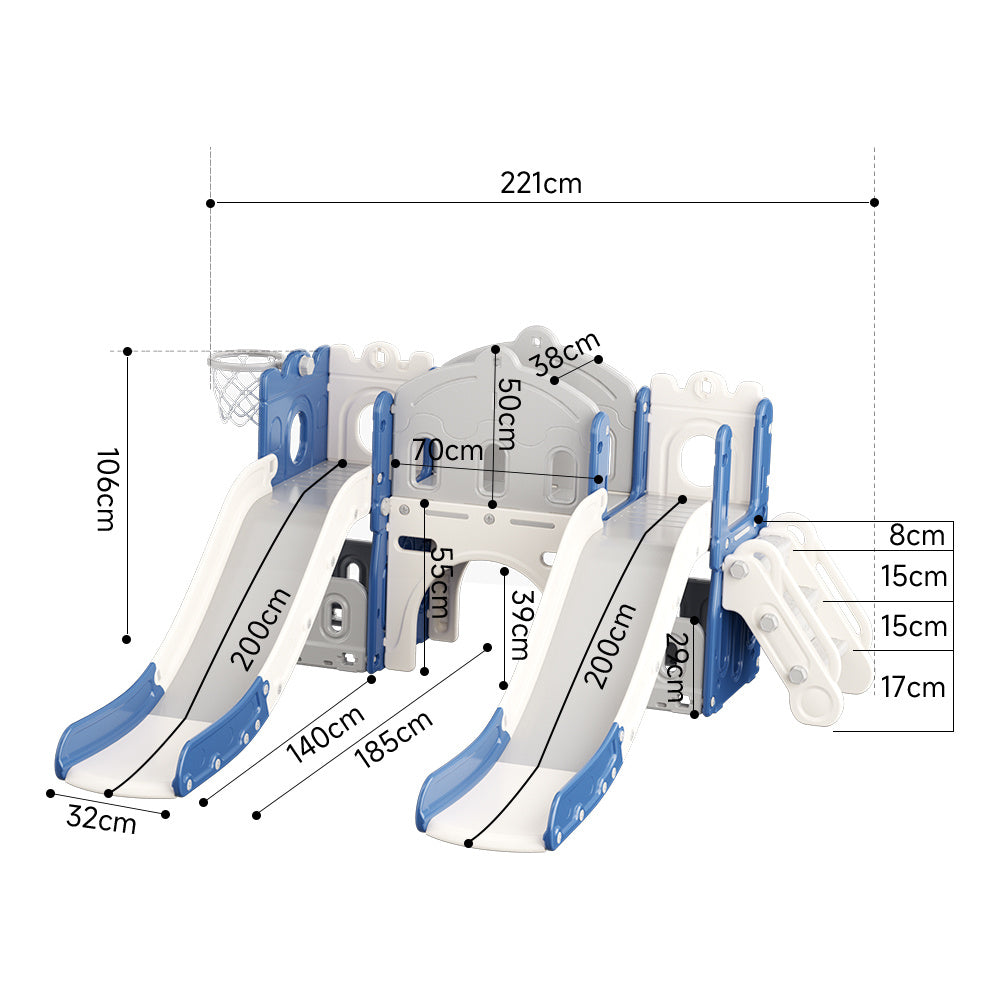Blue Toddler Indoor Outdoor Toddler Two Slides Playset