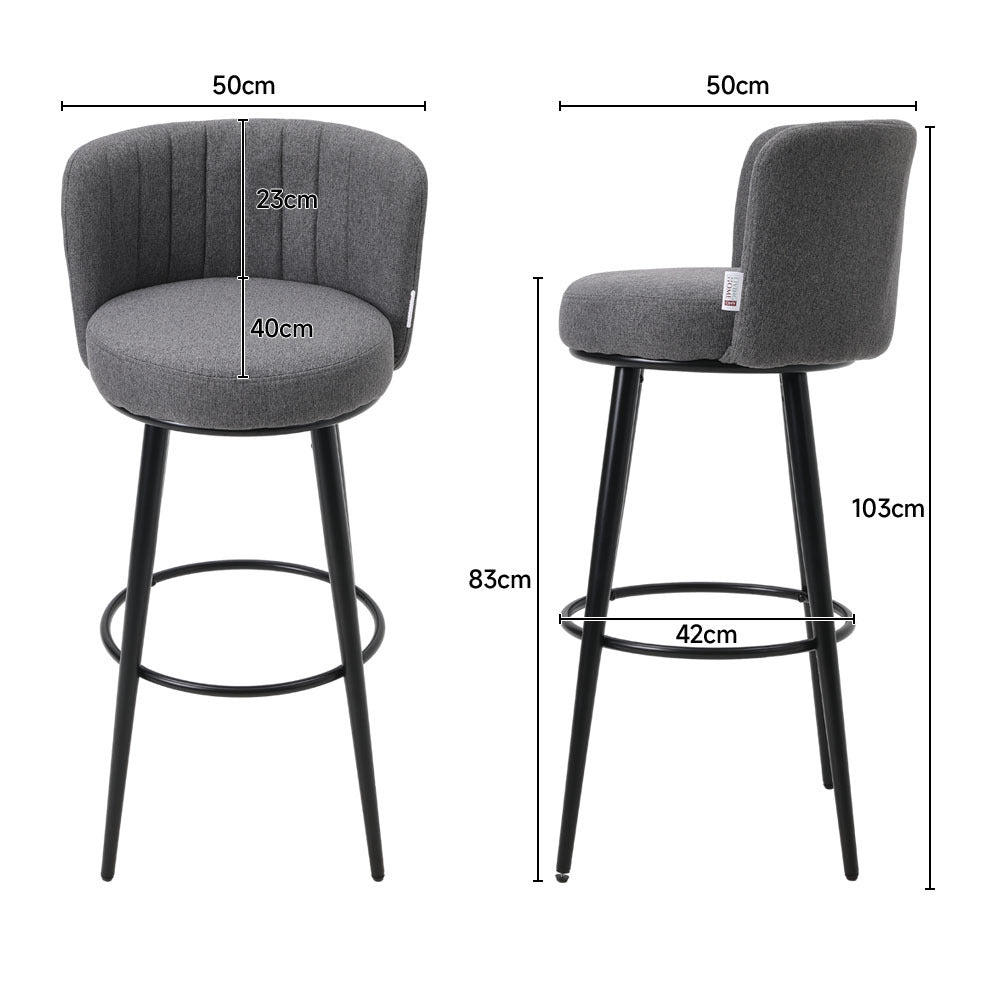 2 Pcs Grey Premium Linen Upholstered Bar Stools for Pub Dining Room