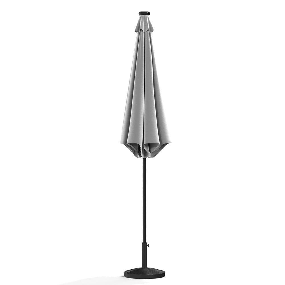 3M Light Grey Large Garden LED Parasol Outdoor Beach Umbrella with Light Sun Shade Crank Tilt with 14KG Round Base