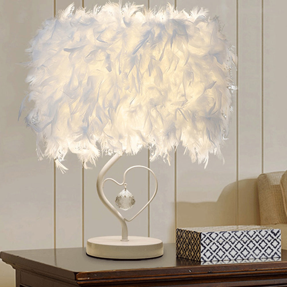 White Feather Heart shaped Table Lamp for Bedside Sitting Room