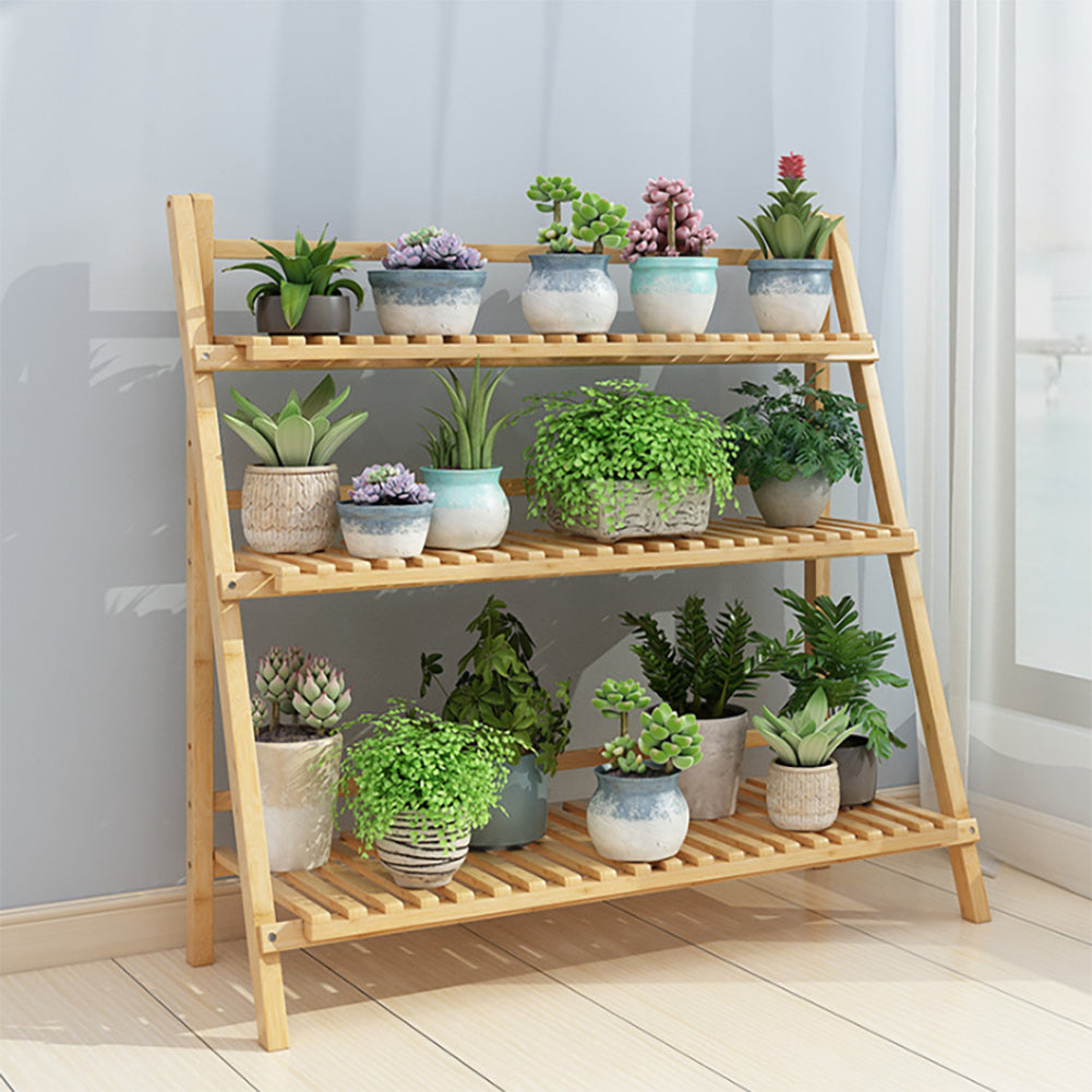 3 Tier Ladder Foldable Plant Pot Stand, Wood
