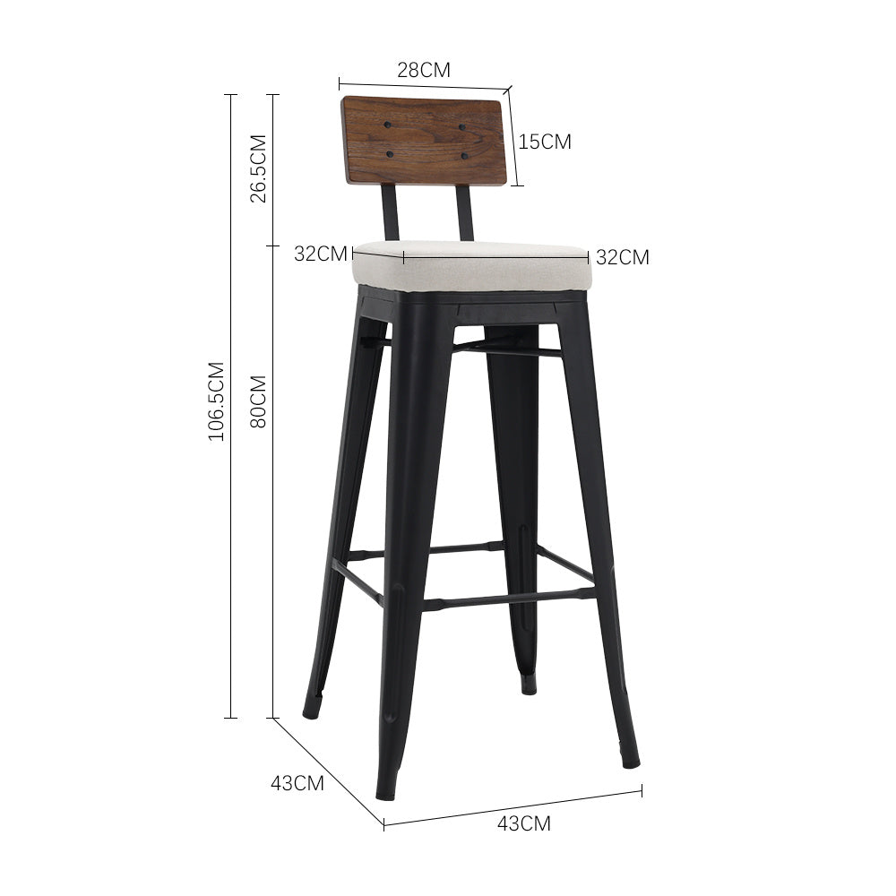 2Pcs Metal Breakfast Bar Stools with Cushions and Backrest,White